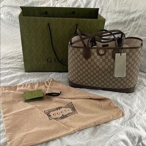 AUTHENTIC Gucci Brown Canvas Tote Bag with Monogram